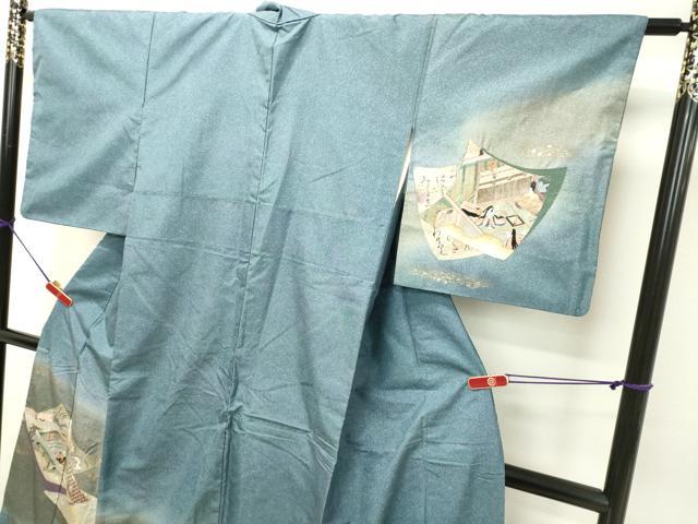 平和屋着物●本場染大島紬 訪問着 刺繍 色紙重ね人物風景文 金銀糸 正絹 逸品 DAAU0622tw