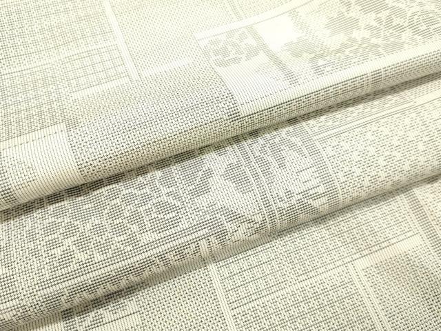 平和屋着物●本場大島紬 白大島 9マルキ 格子草花文 正絹 逸品 DAAU0645tw