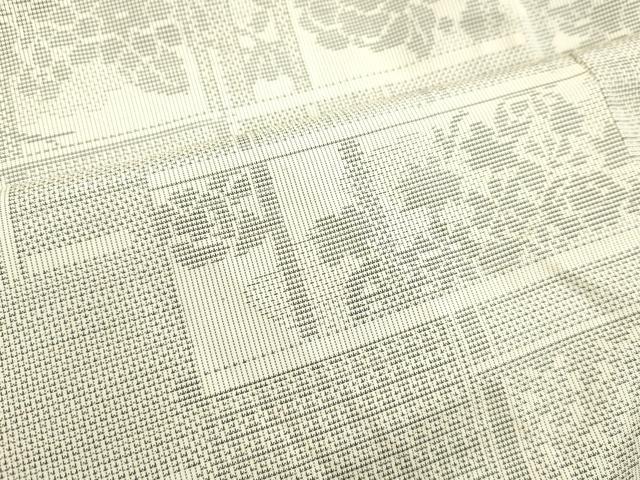 平和屋着物●本場大島紬 白大島 9マルキ 格子草花文 正絹 逸品 DAAU0645tw