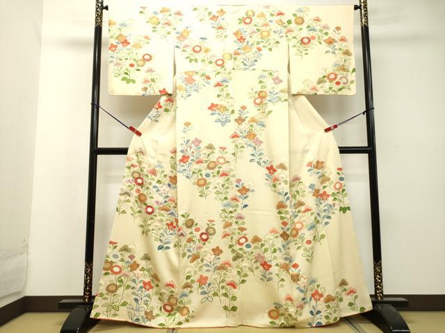 平和屋着物●訪問着 駒刺繍 草花文 金彩 正絹 逸品 DAAU0656tw