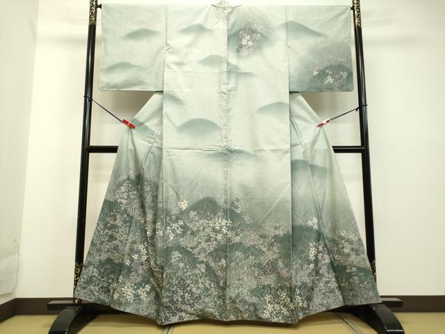 平和屋着物●訪問着 紬地 ろうけつ染め 草花文 正絹 逸品 DAAU0702tw
