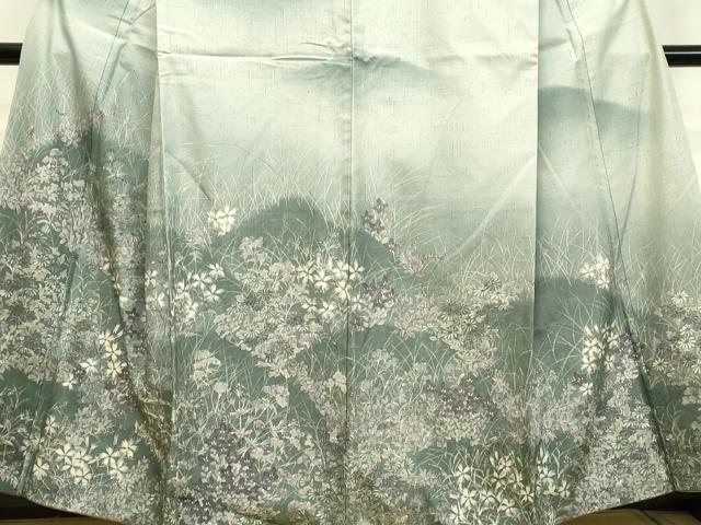 平和屋着物●訪問着 紬地 ろうけつ染め 草花文 正絹 逸品 DAAU0702tw