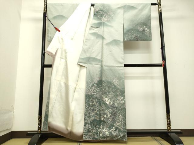 平和屋着物●訪問着 紬地 ろうけつ染め 草花文 正絹 逸品 DAAU0702tw