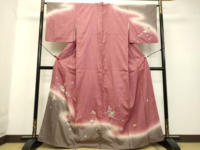 平和屋着物●訪問着 作家物 紬地 草花文 暈し染め 金彩 正絹 逸品 DAAU0706tw