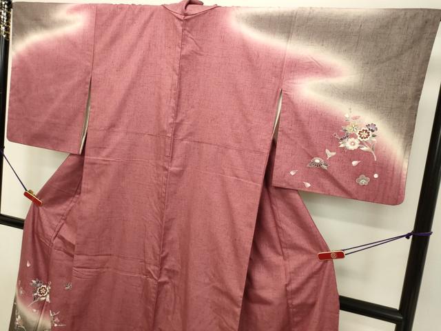 平和屋着物●訪問着 作家物 紬地 草花文 暈し染め 金彩 正絹 逸品 DAAU0706tw
