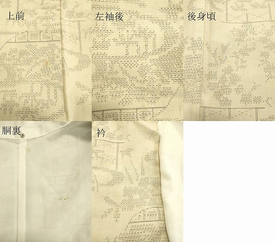 平和屋着物●結城紬 100亀甲 風景草花文 正絹 逸品 DAAU0723tw