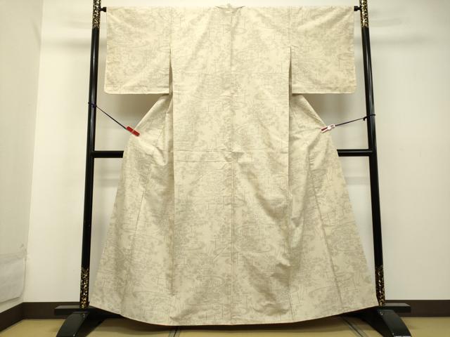 平和屋着物●結城紬 100亀甲 風景草花文 正絹 逸品 DAAU0723tw