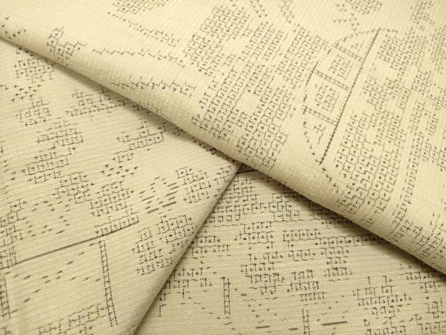 平和屋着物●結城紬 100亀甲 風景草花文 正絹 逸品 DAAU0723tw