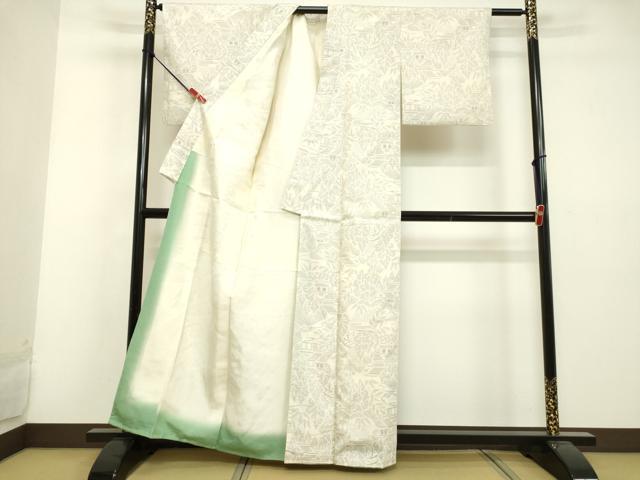 平和屋着物●結城紬 80亀甲 風景草葉文 正絹 逸品 DAAU0742tw