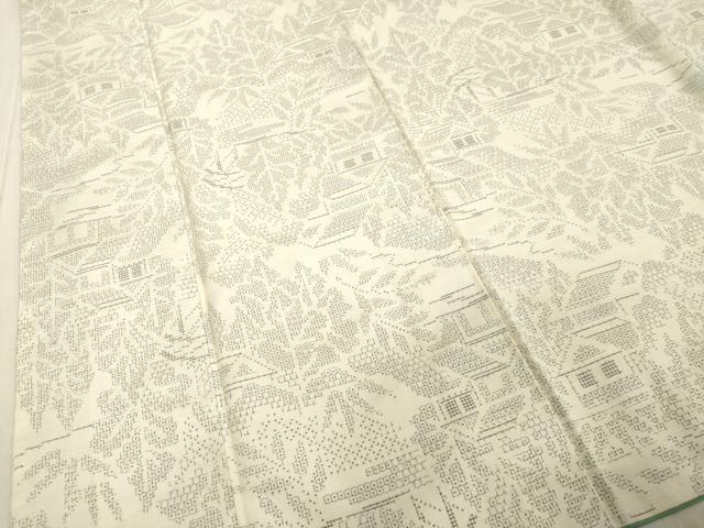 平和屋着物●結城紬 80亀甲 風景草葉文 正絹 逸品 DAAU0742tw