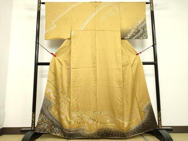 平和屋着物●訪問着 流水吉祥花文 暈し染め 金銀彩 正絹 逸品 DAAU0762tw