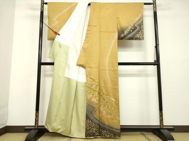 平和屋着物●訪問着 流水吉祥花文 暈し染め 金銀彩 正絹 逸品 DAAU0762tw