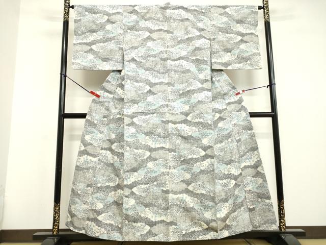 平和屋着物●小千谷紬 雲取り草葉文 証紙付き 正絹 逸品 DAAU0779tw