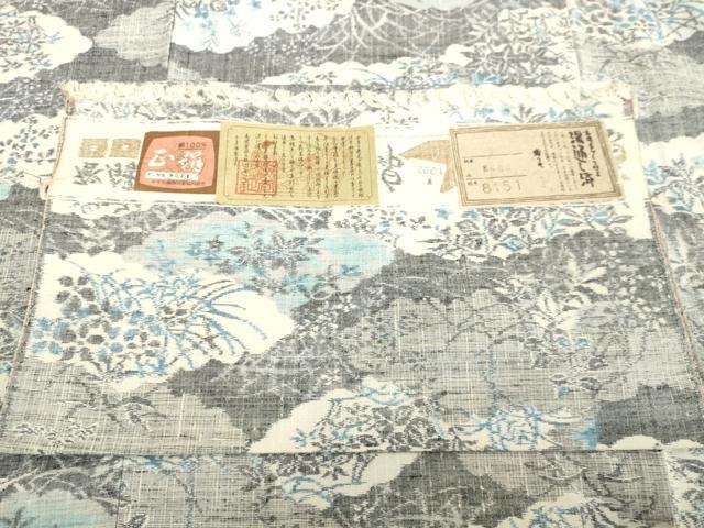 平和屋着物●小千谷紬 雲取り草葉文 証紙付き 正絹 逸品 DAAU0779tw