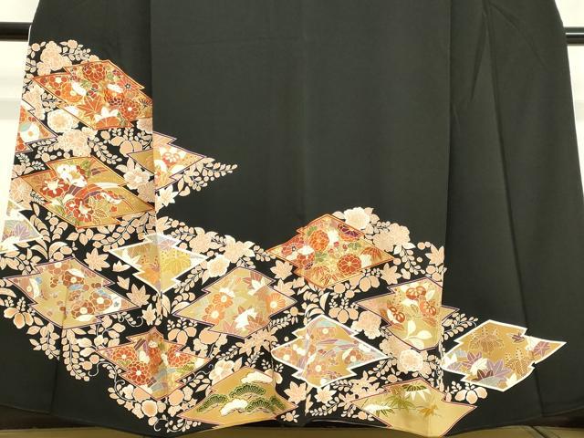 平和屋着物●創業460年・千總 黒留袖 駒刺繍 草花文 金彩 正絹 逸品 DAAU0849tw