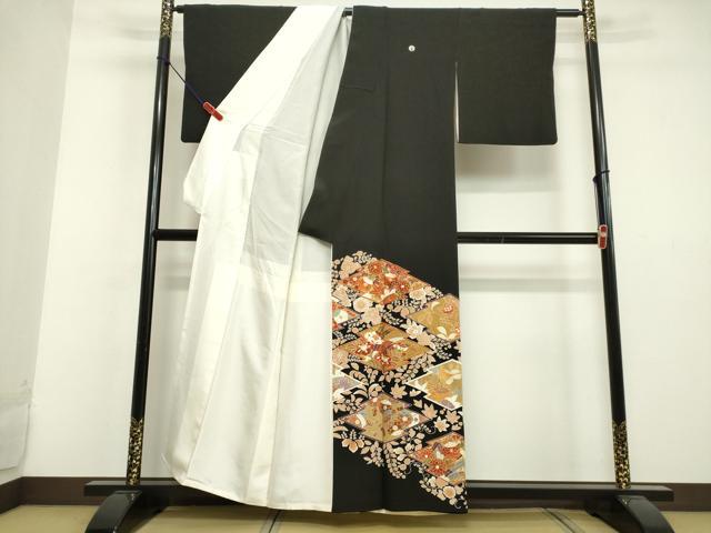 平和屋着物●創業460年・千總 黒留袖 駒刺繍 草花文 金彩 正絹 逸品 DAAU0849tw
