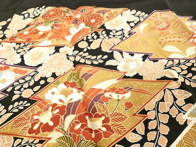 平和屋着物●創業460年・千總 黒留袖 駒刺繍 草花文 金彩 正絹 逸品 DAAU0849tw