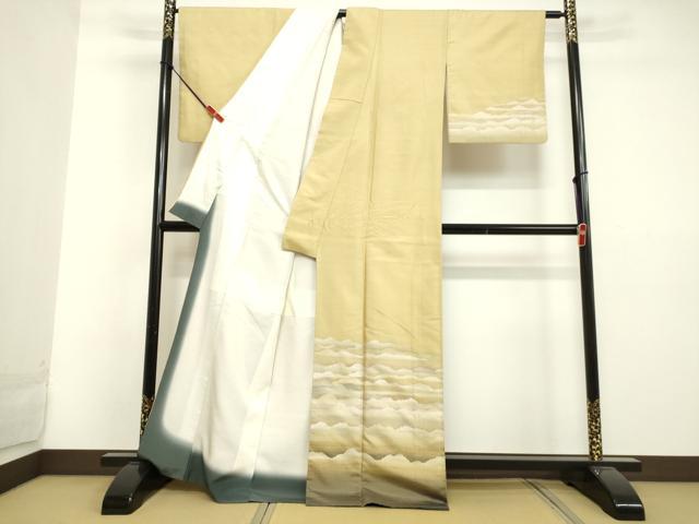 平和屋着物●色留訪問着 紬地 雲文 金糸 正絹 逸品 DAAU0863tw