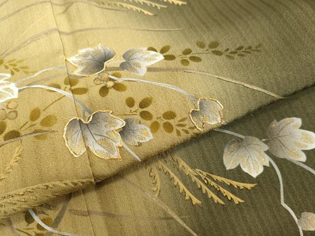 平和屋着物●訪問着 駒刺繍 葡萄蔦の葉文 暈し染め 金彩 ゆう苑扱い 正絹 逸品 DAAU0867tw