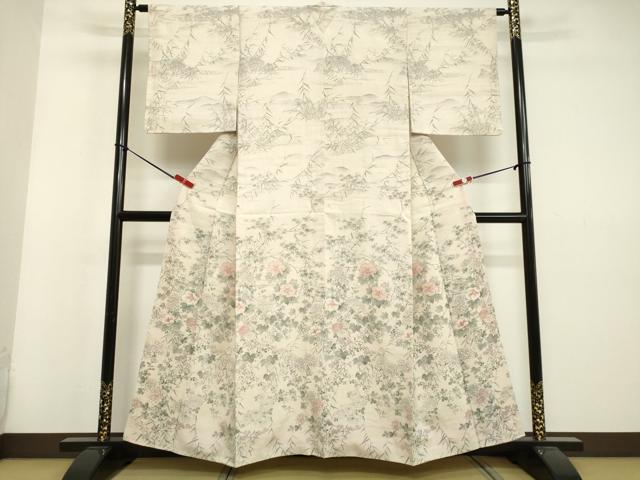 平和屋着物●訪問着 紬地 手描き 草花文 金彩 正絹 逸品 DAAU0880tw