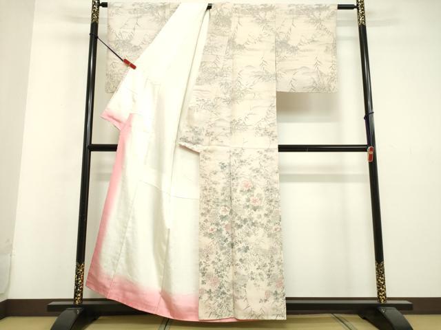 平和屋着物●訪問着 紬地 手描き 草花文 金彩 正絹 逸品 DAAU0880tw