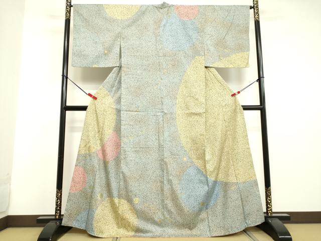 平和屋着物●訪問着 紬地 丸文 金銀彩 銀通し地 正絹 逸品 DAAU0884tw