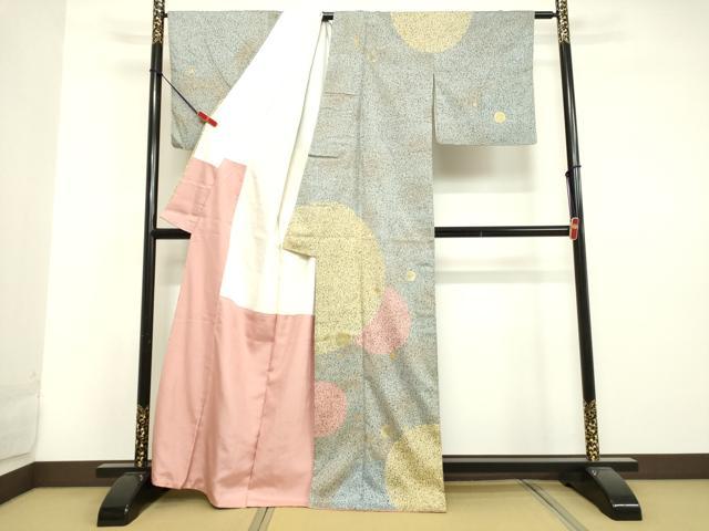 平和屋着物●訪問着 紬地 丸文 金銀彩 銀通し地 正絹 逸品 DAAU0884tw