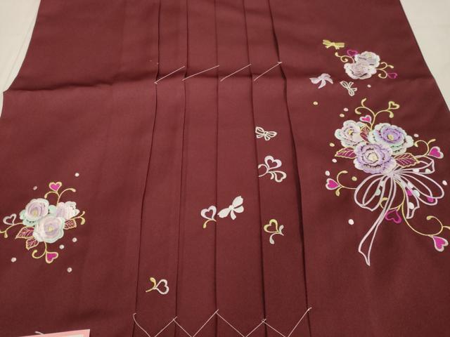 平和屋着物●女性 行灯袴 総刺繍 草花文 バーガンディー色 金銀糸 卒業式 洗える着物 未使用 DAAU0970tw