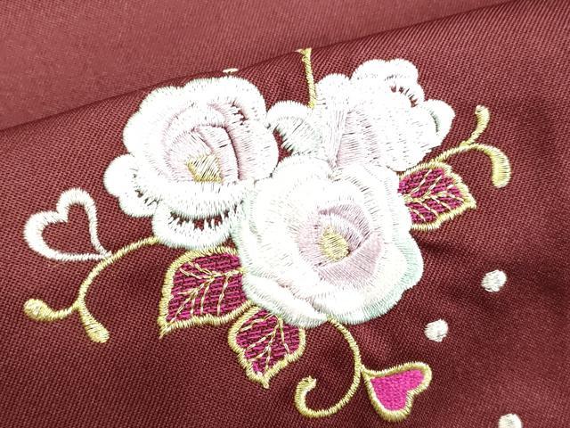 平和屋着物●女性 行灯袴 総刺繍 草花文 バーガンディー色 金銀糸 卒業式 洗える着物 未使用 DAAU0905tw