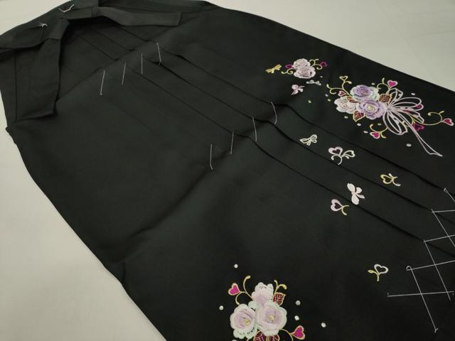平和屋着物●女性 行灯袴 総刺繍 草花文 黒色 金銀糸 卒業式 洗える着物 未使用 DAAU0977tw