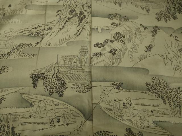 平和屋着物●男性 紬 アンサンブル 十字絣 黒地 正絹 逸品 DAAU0930tw