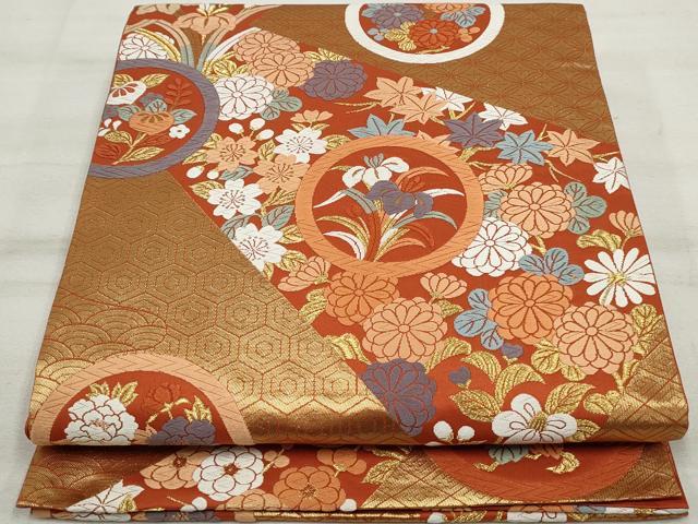 平和屋着物◎六通柄袋帯 唐織 花丸文 金糸 正絹 逸品 DAAU1051qa