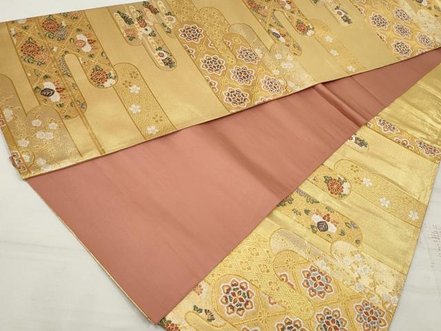 平和屋着物◎六通柄袋帯 唐織 エ霞正倉院花文 金糸 正絹 逸品 DAAU1077qa