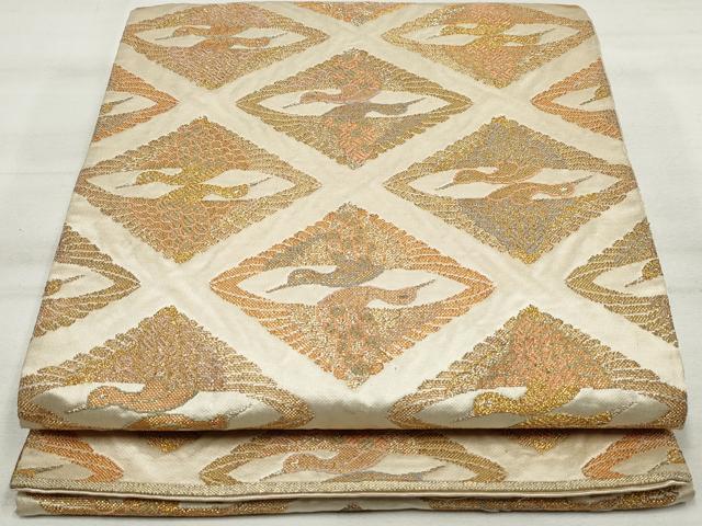 平和屋着物◎六通柄袋帯 鳳凰菱文 金糸 正絹 逸品 DAAU1090qa