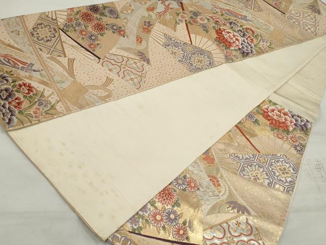 平和屋着物◎六通柄袋帯 唐織 扇面鳳凰花文 金銀糸 正絹 逸品 DAAU1100qa