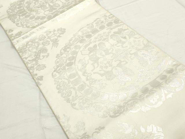 平和屋着物◎六通柄 本袋帯 狩猟更紗花文 銀糸 正絹 逸品 DAAU1326qa