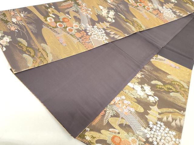 平和屋着物◎六通柄袋帯 唐織 風景流水花文 松竹梅 金糸 正絹 逸品 DAAU1369qa