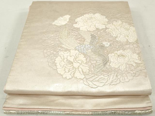 平和屋着物◎中国三大刺繍 相良刺繍 総刺繍 太鼓柄袋帯 花鳥文 銀糸 正絹 逸品 DAAU1371qa