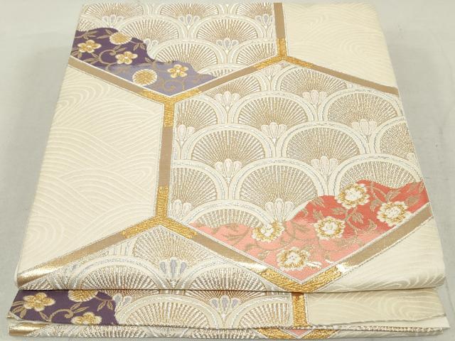 平和屋着物◎六通柄袋帯 亀甲花文 青海波 金銀糸 正絹 逸品 DAAU1388qa