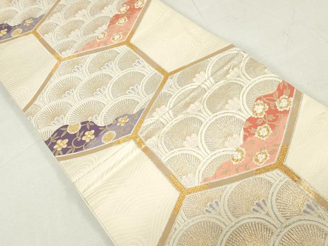 平和屋着物◎六通柄袋帯 亀甲花文 青海波 金銀糸 正絹 逸品 DAAU1388qa