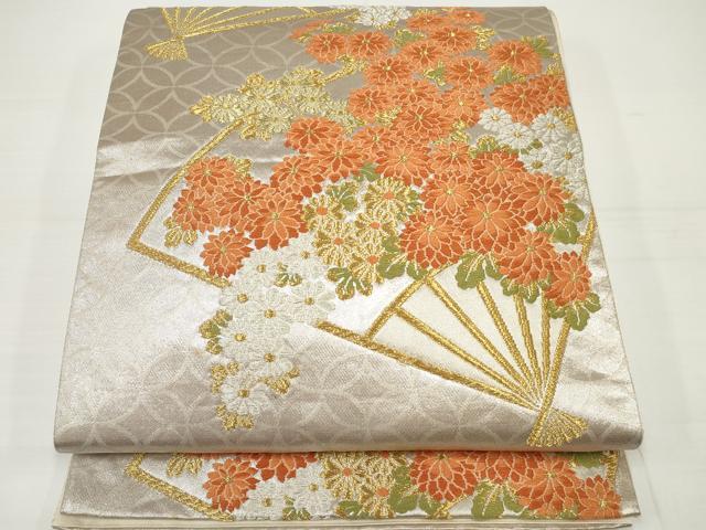 平和屋着物◎六通柄袋帯 唐織 扇面菊文 金銀糸 正絹 逸品 DAAU1574xg