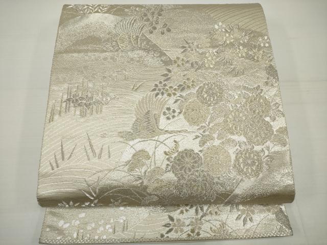平和屋着物◎六通柄袋帯 飛鶴流水花文 プラチナ箔 正絹 逸品 DAAU1584xg