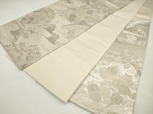 平和屋着物◎六通柄袋帯 飛鶴流水花文 プラチナ箔 正絹 逸品 DAAU1584xg