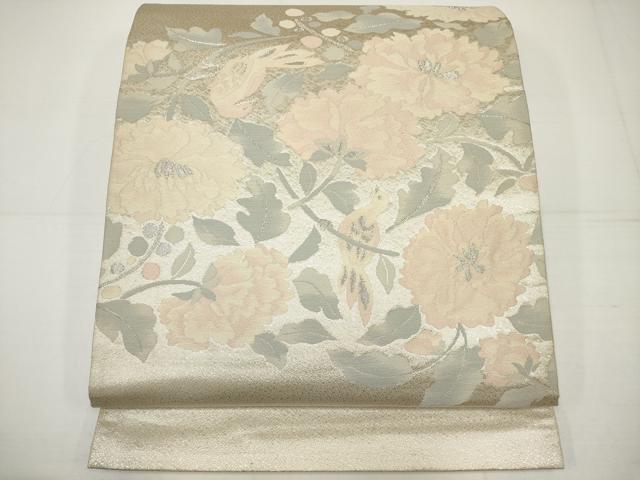 平和屋着物◎太鼓柄袋帯 唐織 花鳥文 銀糸 正絹 逸品 DAAU1587xg