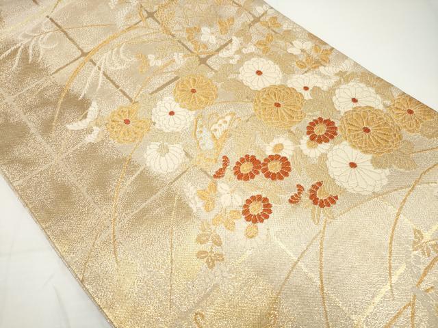 平和屋着物◎佐賀錦 六通柄袋帯 花蝶文 金銀糸 正絹 逸品 DAAU1610xg