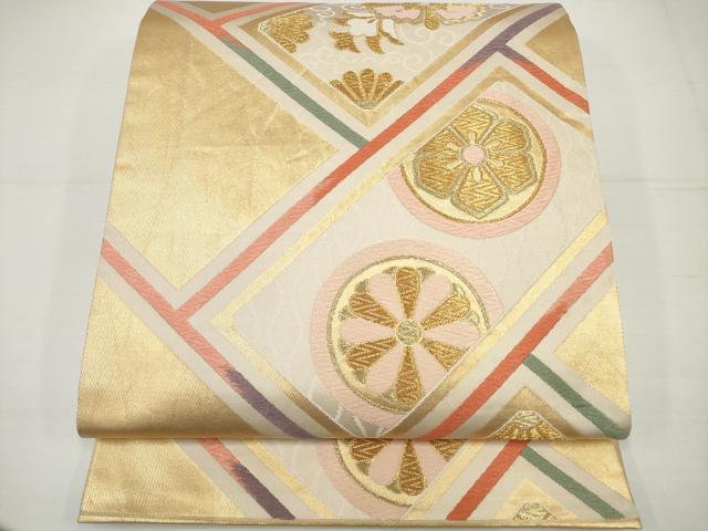 平和屋着物◎六通柄袋帯 唐織 桧垣瑞花文 金糸 引箔 正絹 逸品 DAAU1615xg