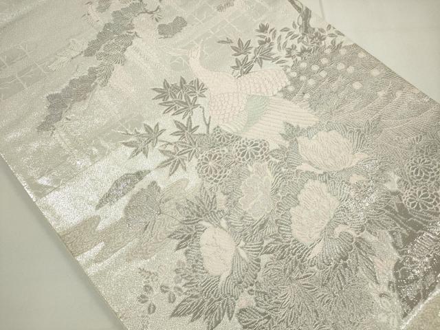 平和屋着物◎太鼓柄袋帯 王朝飾花鳥園図 銀糸 正絹 逸品 DAAU1643xg
