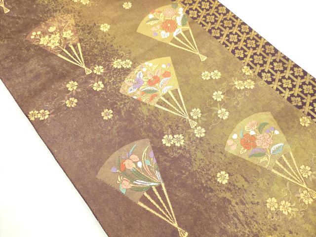 平和屋着物◎六通柄袋帯 唐織 扇面草花文 金銀糸 引箔 正絹 逸品 DAAU1645xg