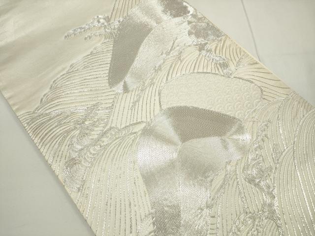 平和屋着物◎太鼓柄袋帯 駒刺繍 総刺繍 立波松文 銀糸 正絹 逸品 DAAU1659xg