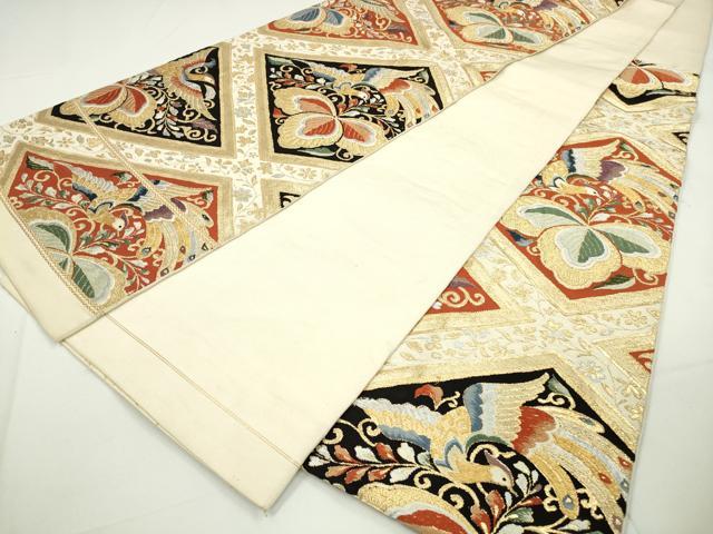 平和屋着物◎六通柄 本袋帯 花鳥菱文 金銀糸 正絹 逸品 DAAU1668xg